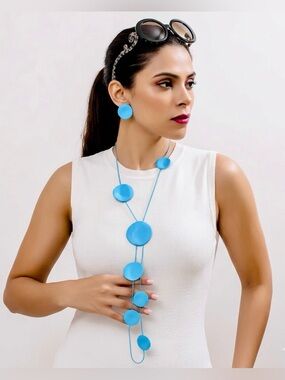 Bohemian Blue Disc Necklace & Earrings Set | Vacation Statement Jewelry